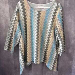 Alfred Dunner Womens 1X Multi Color Chevron Knit 3/4 Sleeve Scoop Neck Top